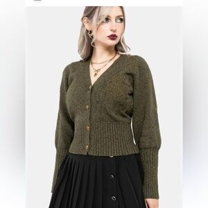 Disturbia Olive Button-Up Cardigan
